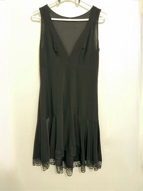 Black Lace-Trim Sleeveless V-Neck Dress